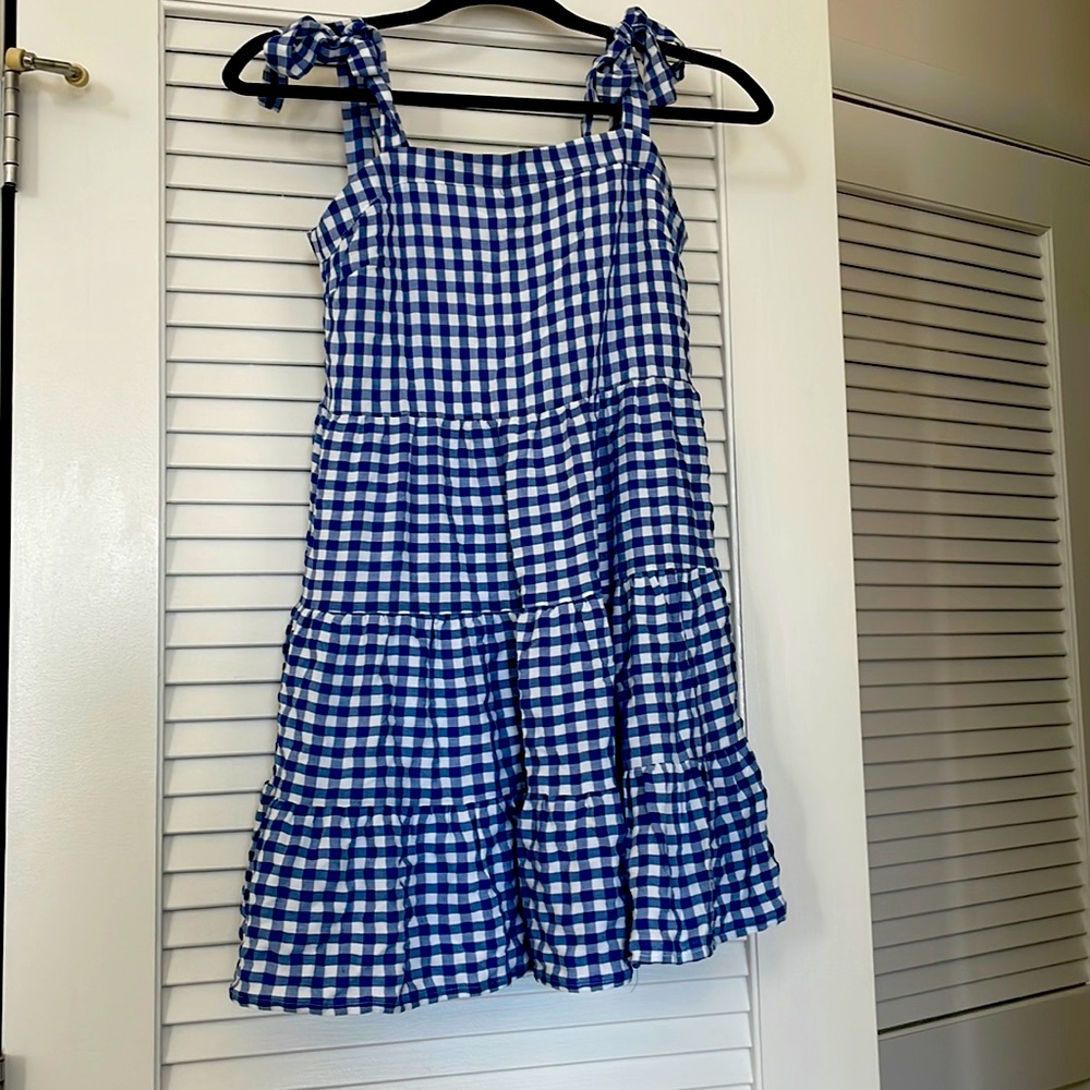 Morning Grace Navy Tie Sleeve Gingham Mini